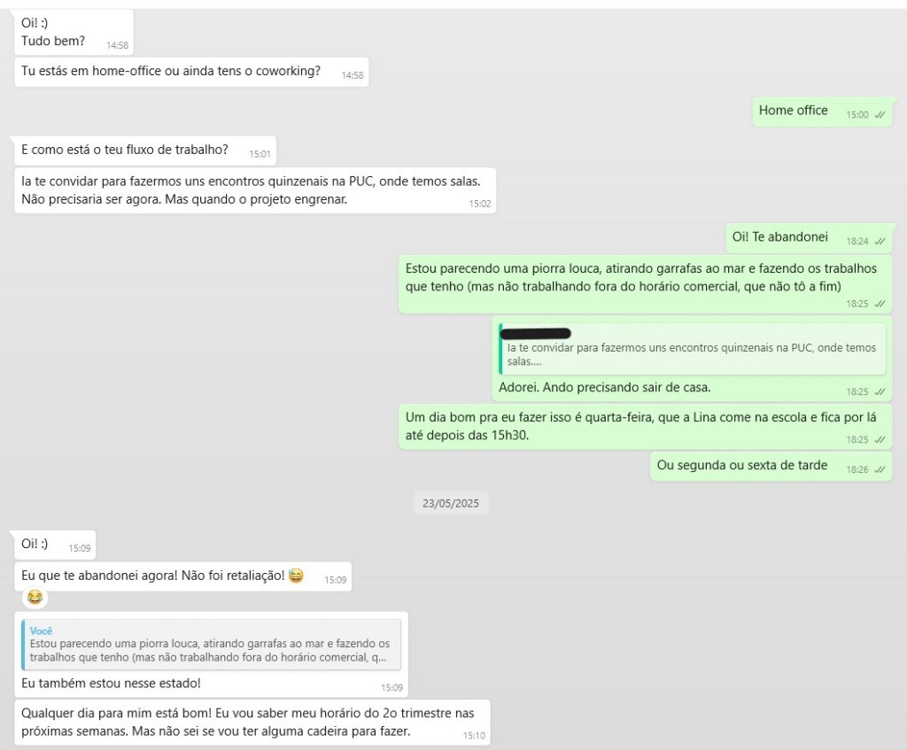 Nossa última troca de mensagens no WhatsApp